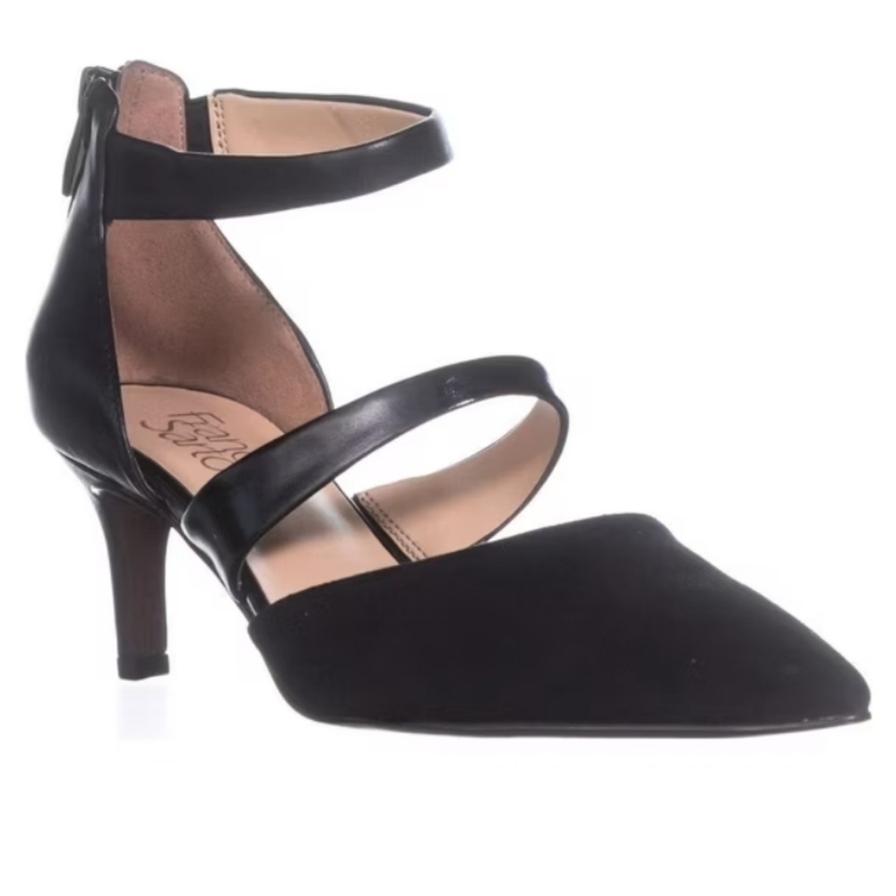 Franco Sarto Davey Strappy Pumps, Pointed Toe, Black, Size 6.5